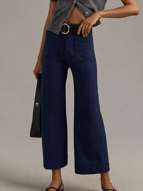 ✨ Anthropologie Maeve The Colette Knit Wide-Leg Cropped Pants in Navy